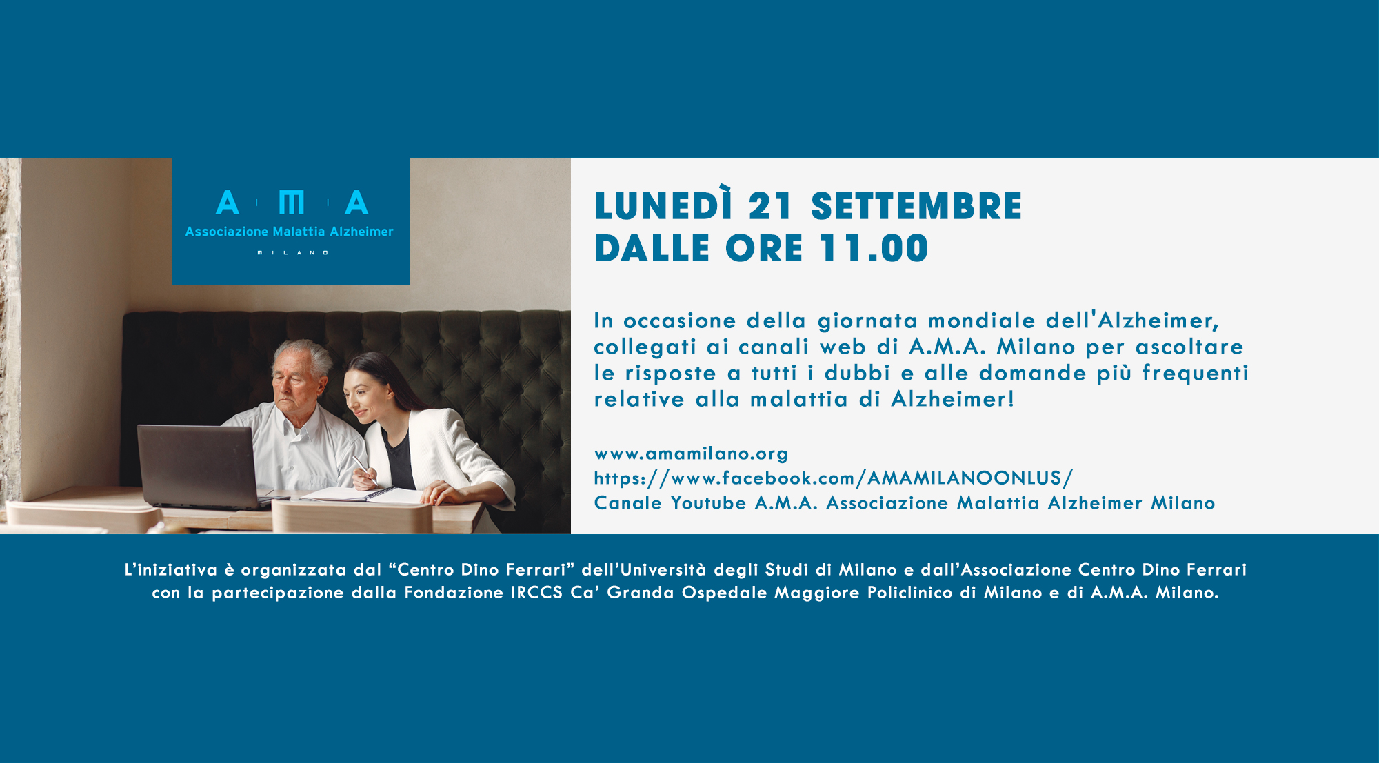 Giornata Mondiale Malattia di Alzheimer 21 settembre 2020 collegati ai canali web di A.M.A.!